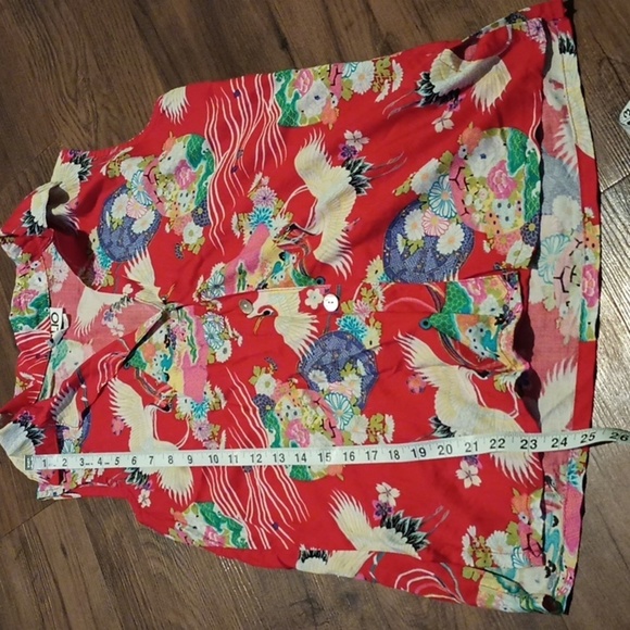 CLIO Red and Cream Vintage Crane Collared Sleeveless Button Down Top A28 - Picture 4 of 6